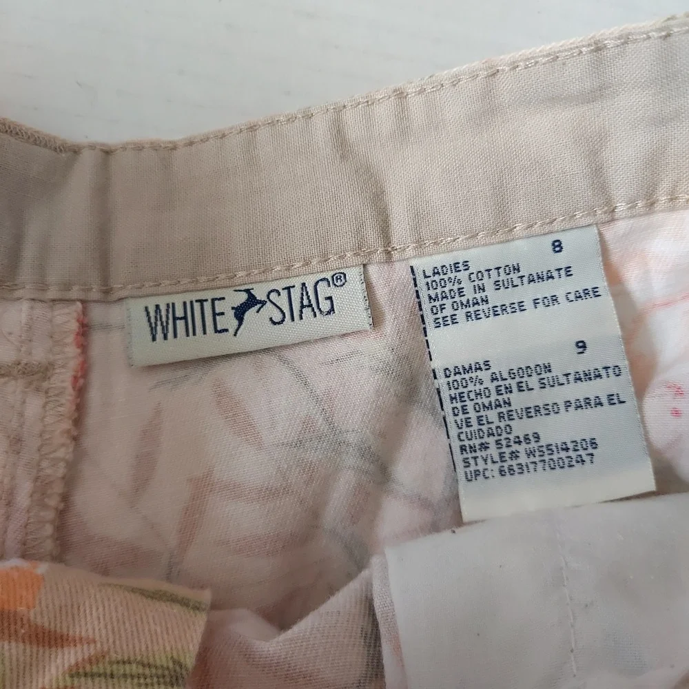 White Stag Vintage High Waisted Tropical Hibiscus Floral Cotton Shorts Peach 8